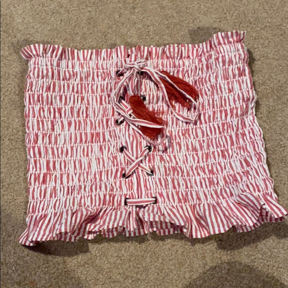 Stretchy pink and white tube top